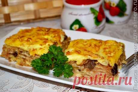 Пирог из лаваша с капустой и белыми грибами