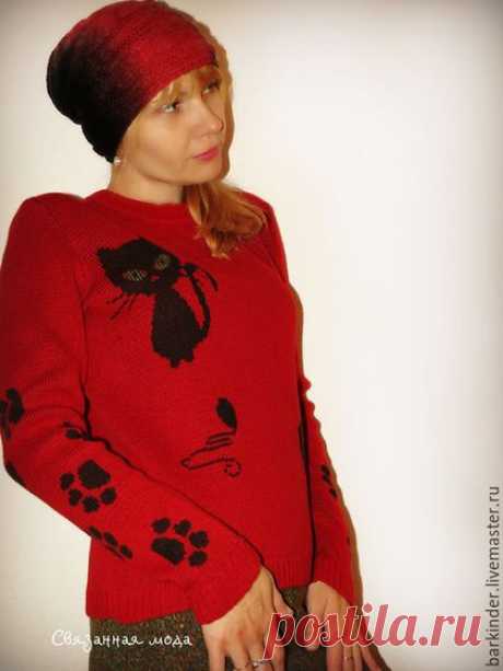 Купить Вязаный джемпер &quot;Котики обормотики&quot; - разноцветный, джемпер, джемпер вязаный, джемпер женский