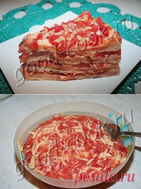 Хорошая кухня - сборный пирог-лепёшечник с помидорами, луком и сыром. Кулинарная книга рецептов. Салаты, выпечка.