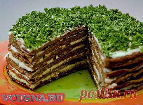 Закусочный торт из печени - пошаговый кулинарный рецепт VCUSNA.RU