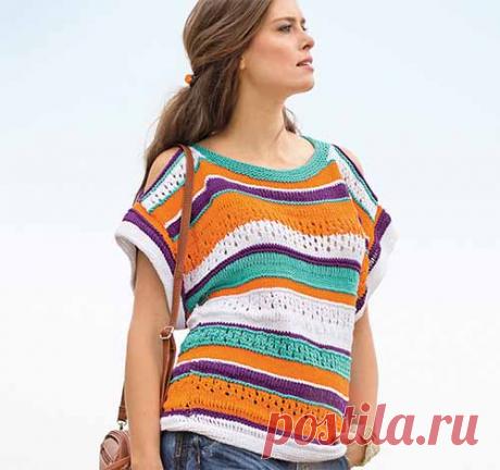 Разноцветный топ с «разрезами» на плечах — HandMade