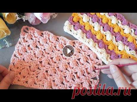 Вяжем ажурный узор с попкорном крючком. (N 22) Вяжем замечательный узор для пуловера, джемпера, топа, детского пледа и т.д.Раппорт узора 8 петель + 1. В высоту повторяем со 2-го по 5-й ряд.Если быс...