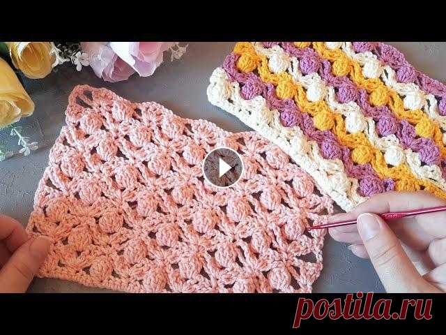 Вяжем ажурный узор с попкорном крючком. (N 22) Вяжем замечательный узор для пуловера, джемпера, топа, детского пледа и т.д.Раппорт узора 8 петель + 1. В высоту повторяем со 2-го по 5-й ряд.Если быс...