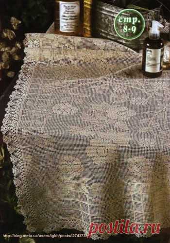 Блог "tgkh". Небольшая прямоугольная скатерть вязаная крючком (тональное филейное вязание), Блог пользователя tgkh