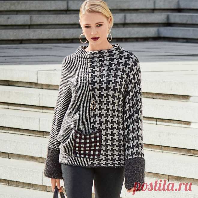 Джемпер с узором «Пепита» - схема вязания спицами. Вяжем Джемперы на Verena.ru