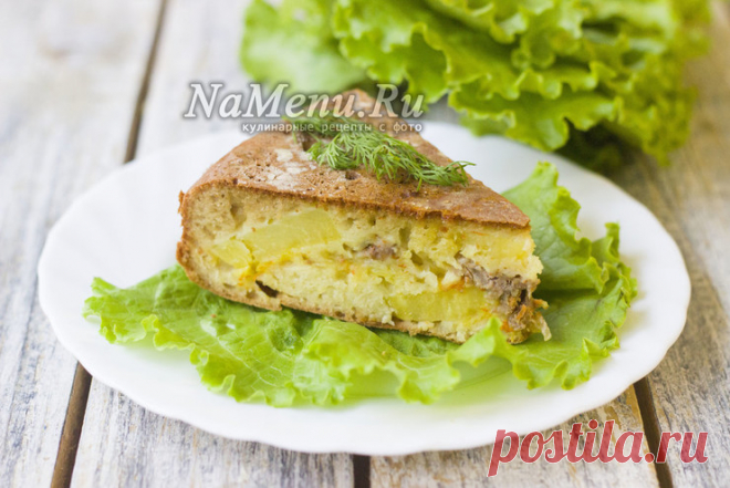 Сытный заливной пирог с мясом и картошкой - отличная идея, если нужно сытно перекусить