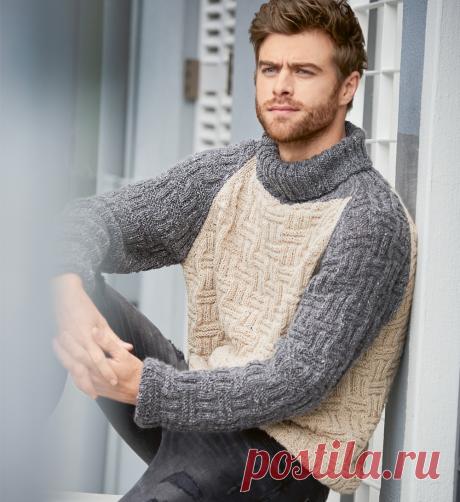 Двухцветный свитер с рельефным узором - схема вязания спицами. Вяжем Свитеры на Verena.ru