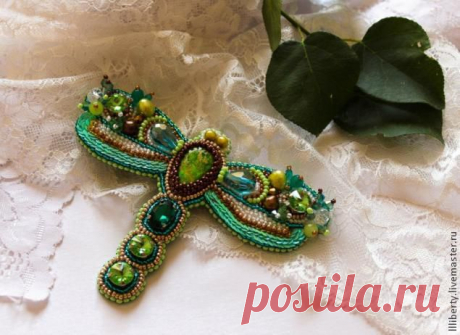 Вышитая брошь-стрекоза из бисера - Ярмарка Мастеров - ручная работа, handmade