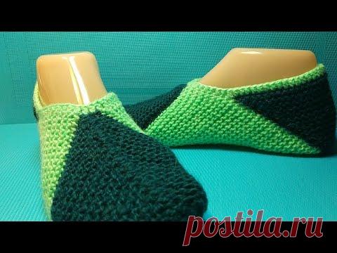 #737 Следки спицами из квадратов/ домашние тапочки.