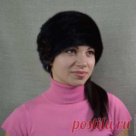 Купить Шапочка из меха норки Спиралька - коричневый, натуральный мех, натуральная кожа, мех норки