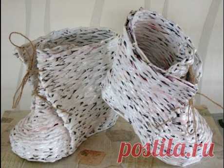 Ботинок-кашпо из казетных трубочек