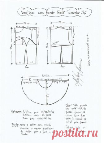 Платье с кружевом Godê - DIY - прессформа, вырезывание и шить - Марлен Mukai