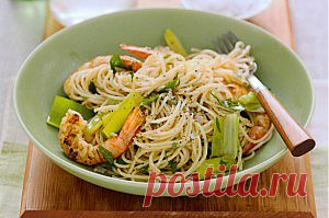 Спагетти с креветками и луком-пореем. | ДОМАШНИЕ КУЛИНАРНЫЕ РЕЦЕПТЫ