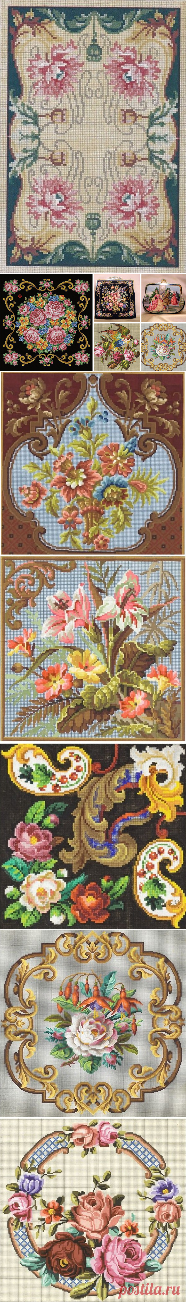 Вышивка крестом — красивые старинные схемы Petit Point | Журнал Ярмарки Мастеров