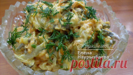 Классический салат "Обжорка" с печенью - рецепт с фото.