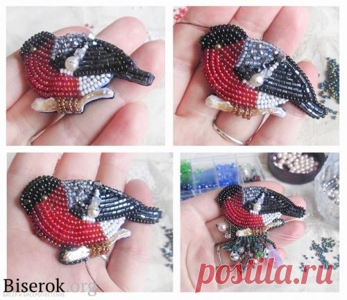 Снегирь из бисера / Броши, Вышивка бисером, Животные и птицы / Biserok.org