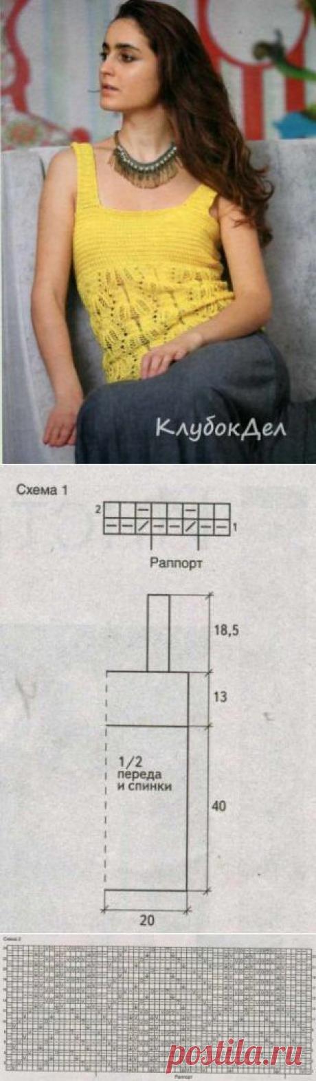 Жёлтый топ вязаный спицами. Вязание для женщин спицами