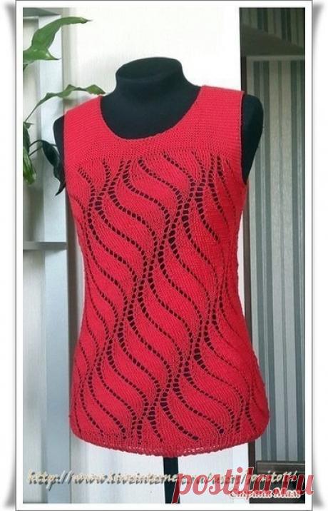 ИЗ СТРАНЫ МАМ...ТОП "ВОЛНА 

Опубликовала Plug88
Все привет! Связалась у меня такая кофточка... Делюсь схемой и вдохновением! 

Пряжа Пехорка "Летняя" 100г/330м, спицы №3!

Выкладываю фото своих рисунков, может кто поймет... 

Расшифровка: Набираем 165 п. и вяжем резинку, потом перед сначалом узора постепенно прибавляем 15п., получается 180п. Вяжем по кругу по схеме:

Повторяем эту схему 6 раз, вяжем ПО КРУГУ!!!
Немного фото процесса...

Далее закрываем петли подмышками: с...