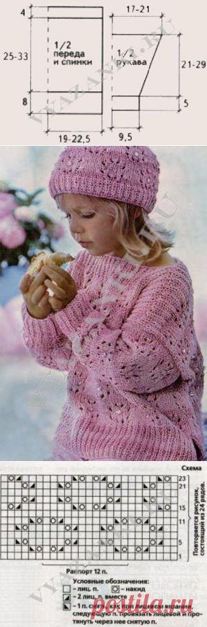 Розовый джемпер и шапочка (спицами) - Вязанки.РУ - Все о вязании
