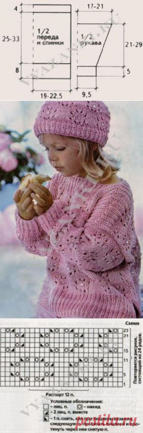 Розовый джемпер и шапочка (спицами) - Вязанки.РУ - Все о вязании
