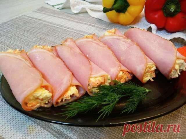 Рулетики из ветчины с сыром и корейской морковью – пошаговый рецепт с фотографиями