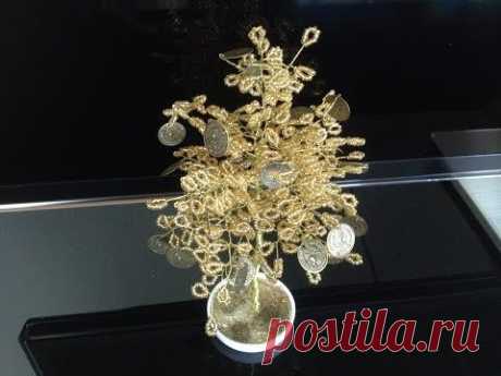 Золотое денежное дерево из бисера. Осеннеее дерево. Autumn golden tree.