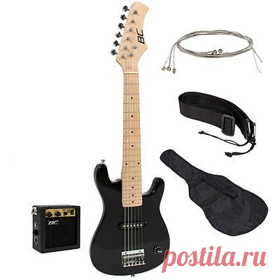 Гитарный набор для электрогитар Electric Guitar Kids 30" Black Guitar With Amp + Case + Strap and More New купить