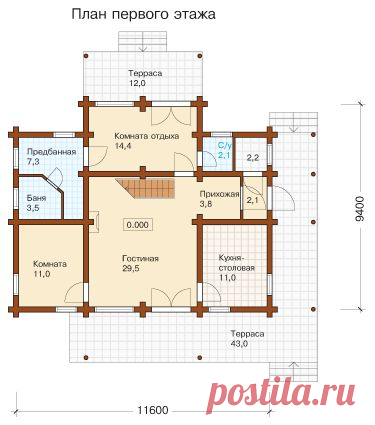 Купить проект красивого деревянного дома I-171-1D на сайте moshomes.ru