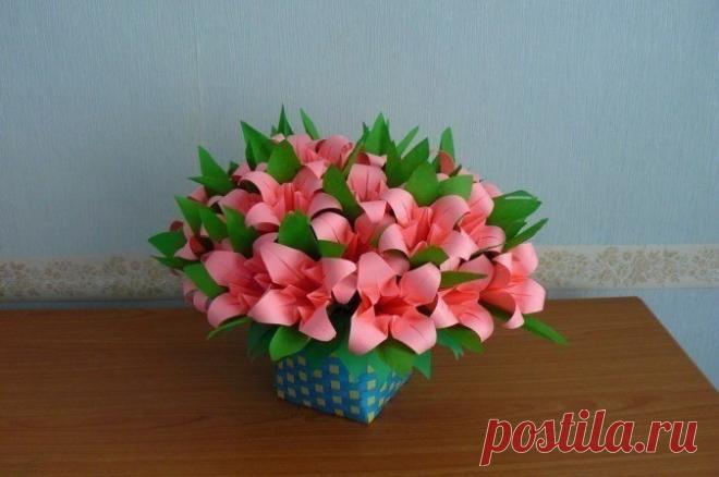Корзина с лилиями. Оригами