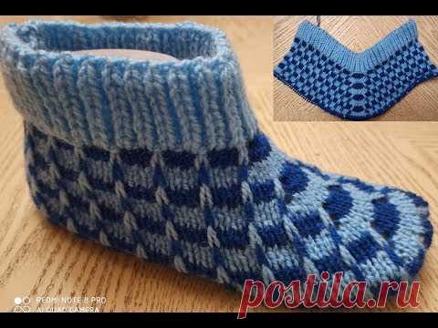 Простые тапочки-следки на двух спицах.№ 35