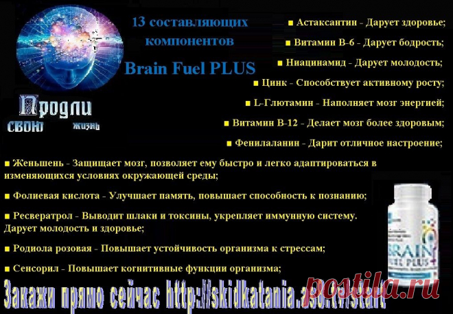 Астаксантин; Витамин В-6; Витамин В-12; Женьшень; Ресвератрол; Родиола розовая; Сенсорил; L-Глютамин;Ниацинамид; Фенилаланин; Фолиевая кислота; Цинк; Экстракт виноградных косточек;