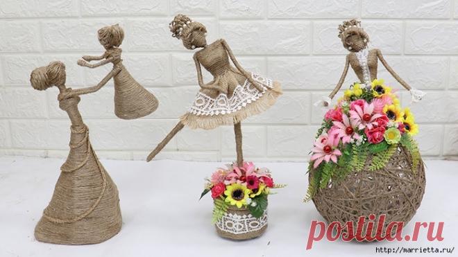 Интерьерные куколки из джута и мешковины