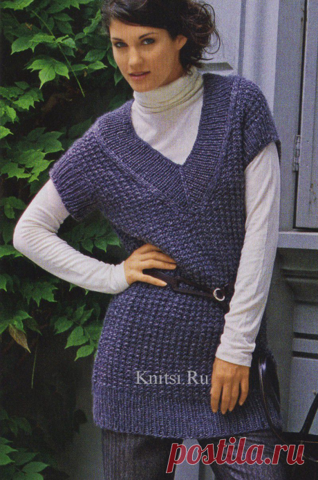 Удлинёная безрукавка с жемчужным узором. Спицами. / KNITSI.RU