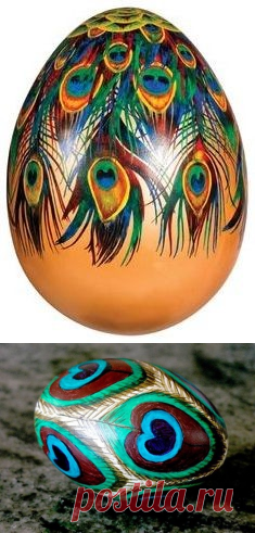 Павлиньи перья на пасхальных яйцах - Домашний hand-made