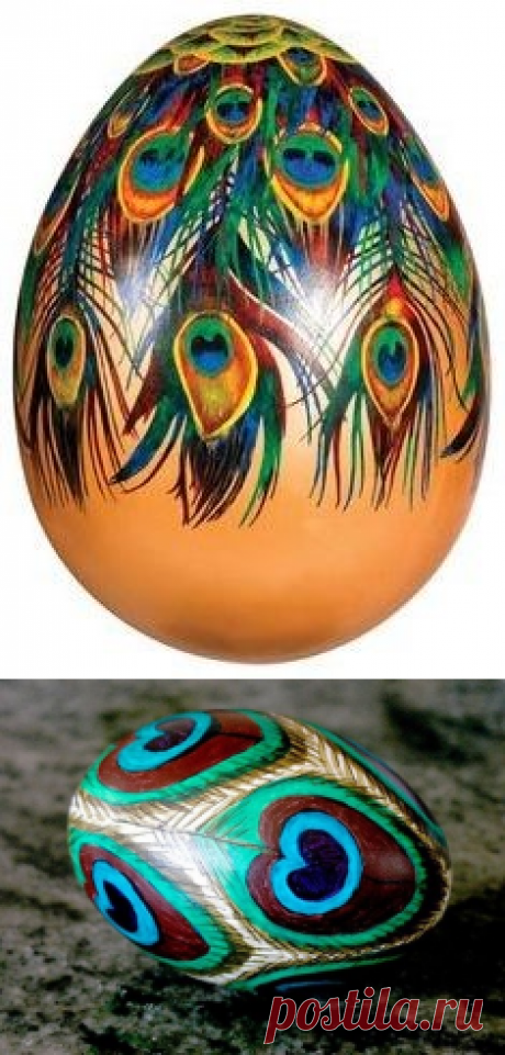 Павлиньи перья на пасхальных яйцах - Домашний hand-made