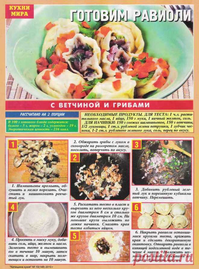Равиоли с ветчиной и грибами