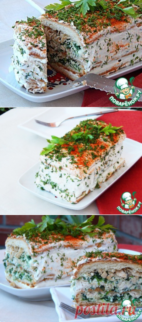 Закусочный торт с курицей, брынзой и шпинатом - кулинарный рецепт
