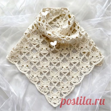 Мотив "Кошка" крючком: Подробная схема и идеи для шарфа и косынки | Дневник вязальщицы | Дзен