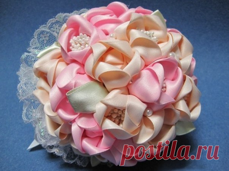 Нежный букет из атласных лент - Другие виды рукоделия - Фабрика идей - Женское хобби