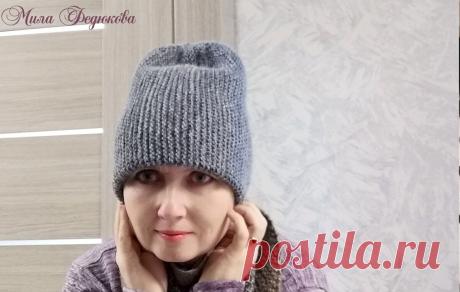 Вяжем двойную шапку "бини" платочной вязкой. Тёплая и комфортная шапка спицами | Вязание. Рукоделие. Мех. МилаФ | Яндекс Дзен