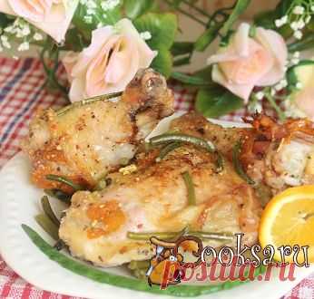 Запеченные куриные окорочка с апельсином и чесночными стрелками фото рецепт приготовления