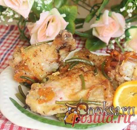 Запеченные куриные окорочка с апельсином и чесночными стрелками фото рецепт приготовления