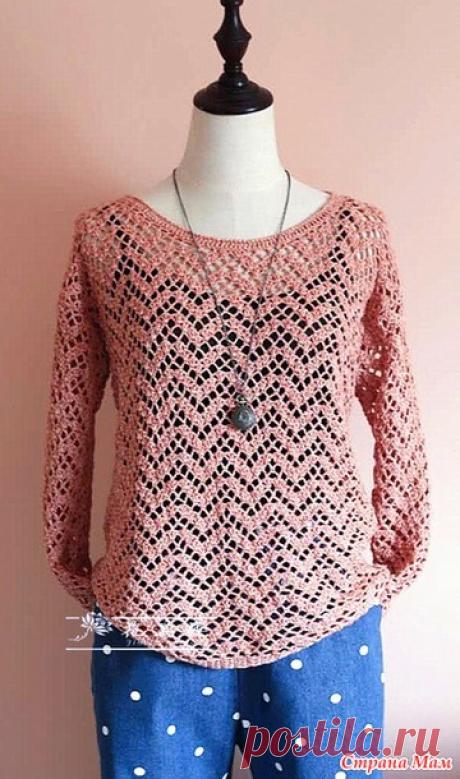 . Розовый пуловер узором зигзаг. - Все в ажуре... (вязание крючком) - Страна Мам