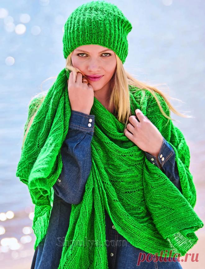 Пончо с ажурным узором и шапка с патентным узором — Shpulya.com - схемы с описанием для вязания спицами и крючком