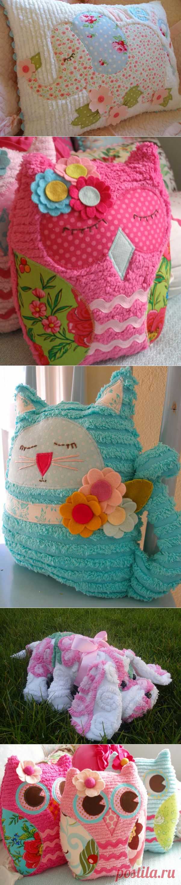 Декоративные винтажные детские подушки и игрушки в технике синель