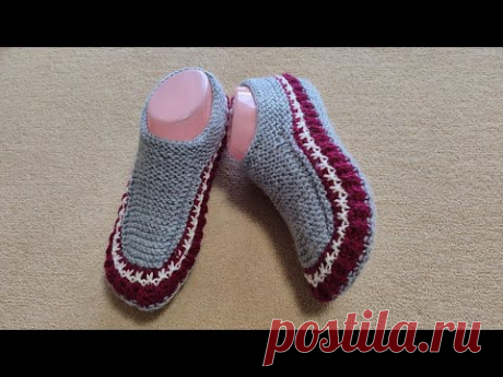 Тапочки связанные на двух спицах. Просто очаровашки.