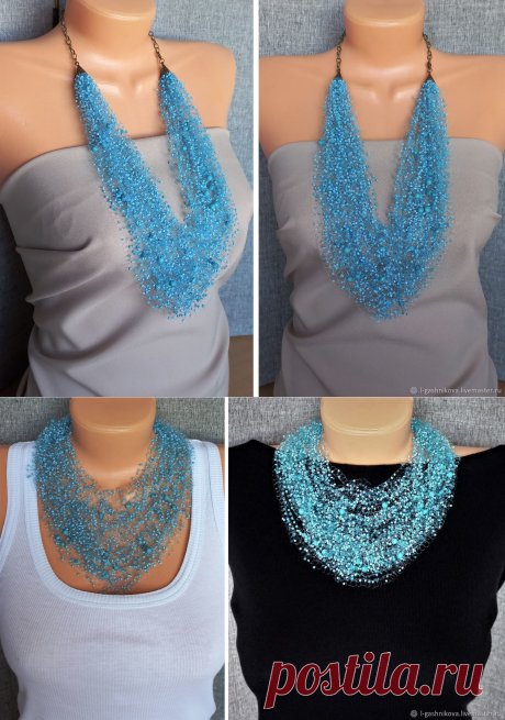 Колье-воздушка (с видео) из бирюзы и бисера Бирюзовое облако купить в интернет-магазине Ярмарка Мастеров по цене 1700 ₽ – T1652RU | Бусы, Оренбург - доставка по России