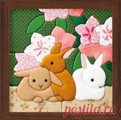 «Милые кролики из флиса на картине, сделанной по технике кинусайга» — карточка пользователя tihon4eva в Яндекс.Коллекциях