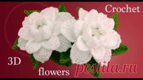 Como hacer flores gardenias 3D con hojas a Crochet tejido tallermanualperu En este vídeo les enseño como hacer flores gardenias 3D con hojas a Crochet en punto tunecino paso a paso ; estas flores tejidas a gancho las podemos tejer p...