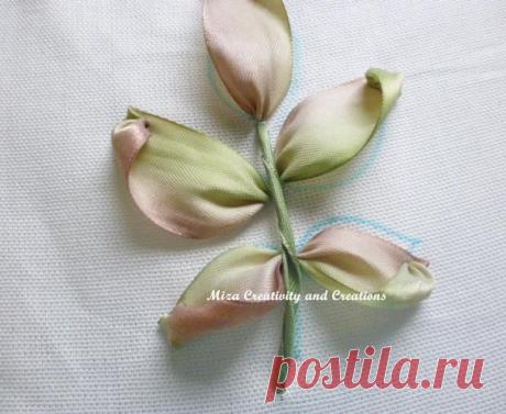 Вышиваем листья атласными лентами. Идея для вышивки лентам.